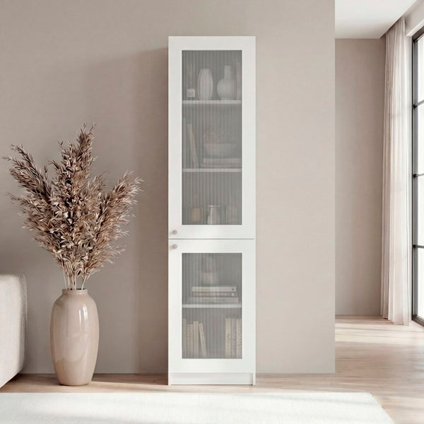 English Elm Milo Slim Glass Door Storage Cabinet with Five Shelves for Minimalist Interiors B128P485425