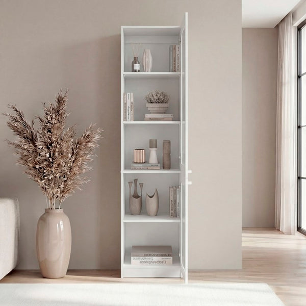 English Elm Milo Slim Glass Door Storage Cabinet with Five Shelves for Minimalist Interiors B128P485425