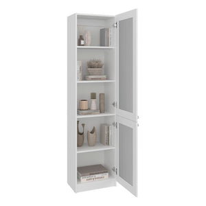 English Elm Milo Slim Glass Door Storage Cabinet with Five Shelves for Minimalist Interiors B128P485425