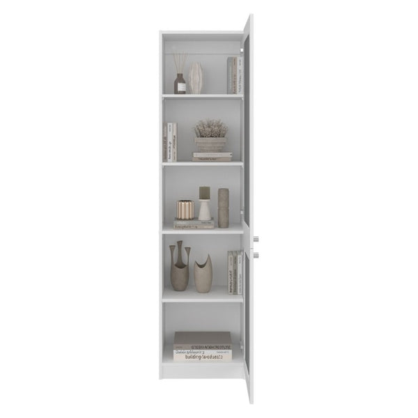 English Elm Milo Slim Glass Door Storage Cabinet with Five Shelves for Minimalist Interiors B128P485425