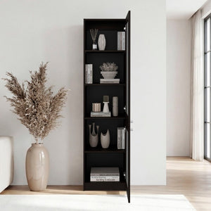 English Elm Milo Walnut Tall Glass Door Storage Cabinet Five Shelves Slim Minimalist Profile B128P485426