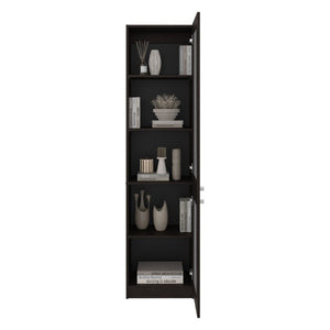 English Elm Milo Walnut Tall Glass Door Storage Cabinet Five Shelves Slim Minimalist Profile B128P485426