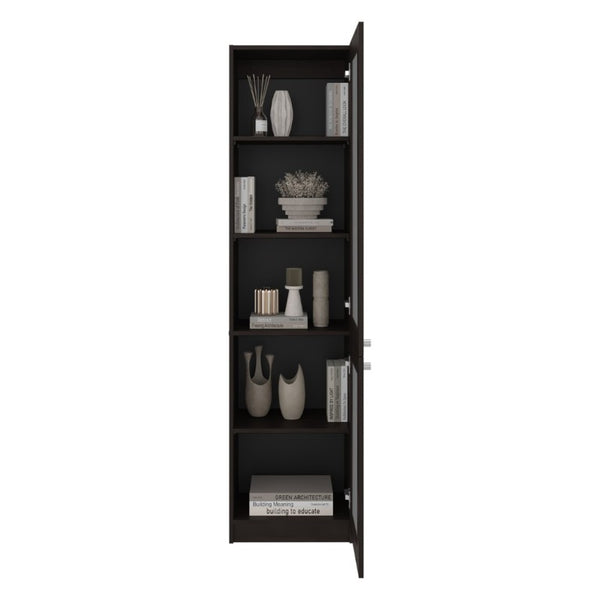 English Elm Milo Walnut Tall Glass Door Storage Cabinet Five Shelves Slim Minimalist Profile B128P485426