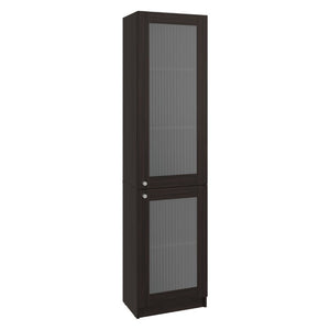 English Elm Milo Walnut Tall Glass Door Storage Cabinet Five Shelves Slim Minimalist Profile B128P485426