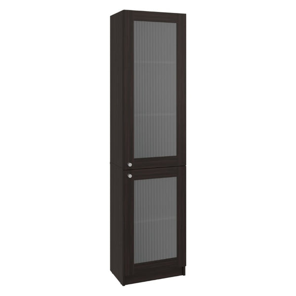 English Elm Milo Walnut Tall Glass Door Storage Cabinet Five Shelves Slim Minimalist Profile B128P485426