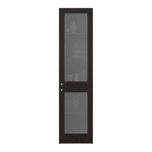 English Elm Milo Walnut Tall Glass Door Storage Cabinet Five Shelves Slim Minimalist Profile B128P485426