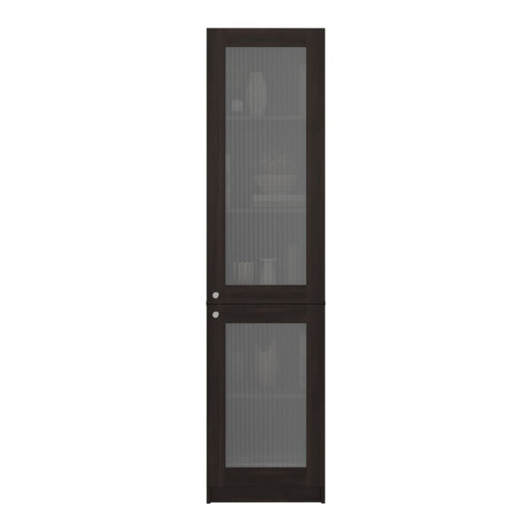English Elm Milo Walnut Tall Glass Door Storage Cabinet Five Shelves Slim Minimalist Profile B128P485426
