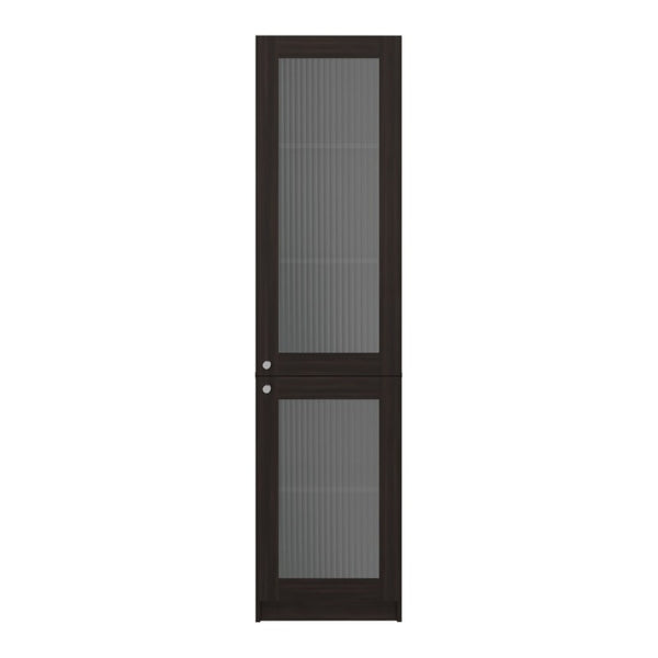 English Elm Milo Walnut Tall Glass Door Storage Cabinet Five Shelves Slim Minimalist Profile B128P485426