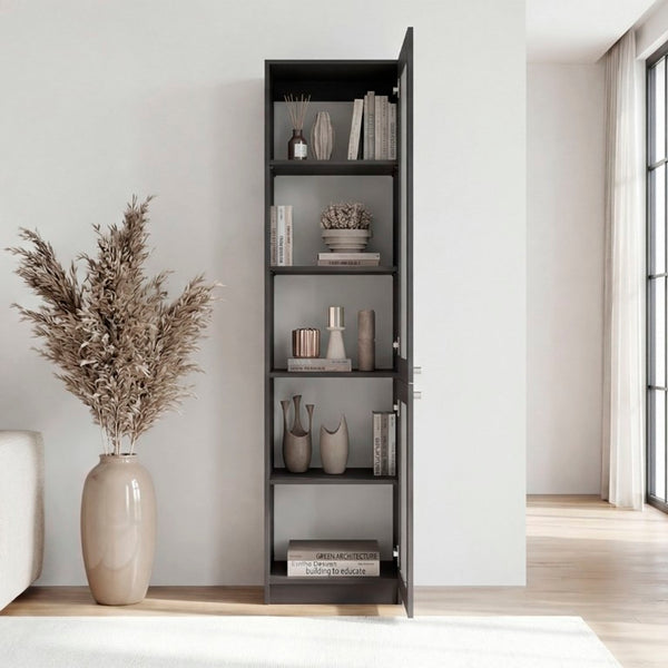 English Elm Milo Slim Glass Door Storage Cabinet Five Shelves Minimalist Matte Finish for Small Spaces B128P485427