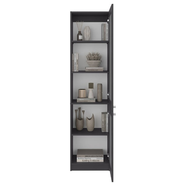 English Elm Milo Slim Glass Door Storage Cabinet Five Shelves Minimalist Matte Finish for Small Spaces B128P485427