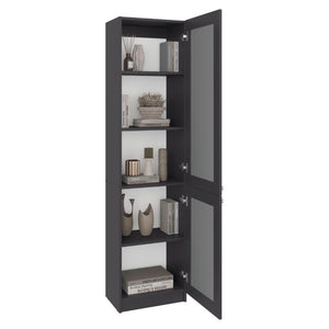 English Elm Milo Slim Glass Door Storage Cabinet Five Shelves Minimalist Matte Finish for Small Spaces B128P485427