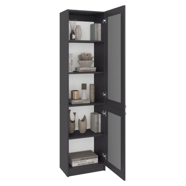 English Elm Milo Slim Glass Door Storage Cabinet Five Shelves Minimalist Matte Finish for Small Spaces B128P485427