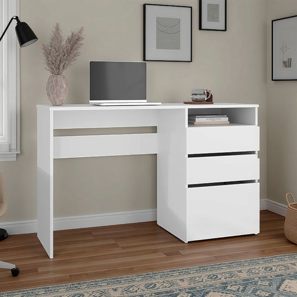English Elm Fm Furniture Louisiana Three Drawer Writing Desk in White for Small Home Offices B128P485446