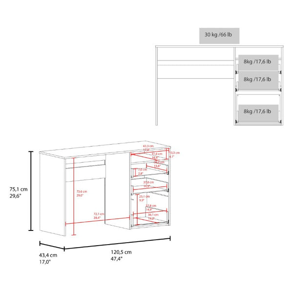 English Elm Fm Furniture Louisiana Three Drawer Writing Desk in White for Small Home Offices B128P485446