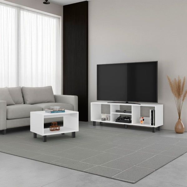 English Elm Fm Furniture Eclipse White TV Stand and Coffee Table Set with Open Shelving B128P485448
