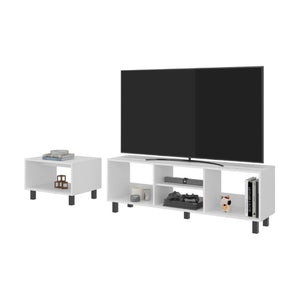 English Elm Fm Furniture Eclipse White TV Stand and Coffee Table Set with Open Shelving B128P485448