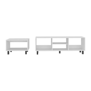 English Elm Fm Furniture Eclipse White TV Stand and Coffee Table Set with Open Shelving B128P485448
