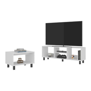 English Elm Fm Furniture Eclipse White TV Stand and Coffee Table Set with Open Shelving B128P485448