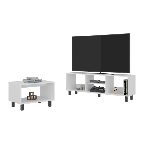 English Elm Fm Furniture Eclipse White TV Stand and Coffee Table Set with Open Shelving B128P485448