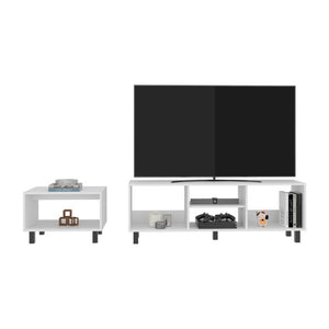 English Elm Fm Furniture Eclipse White TV Stand and Coffee Table Set with Open Shelving B128P485448