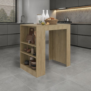 English Elm Fm Furniture Harlan Oak Counter Height Island with Open Three Sided Base Shelving B128P485449