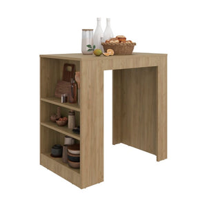 English Elm Fm Furniture Harlan Oak Counter Height Island with Open Three Sided Base Shelving B128P485449