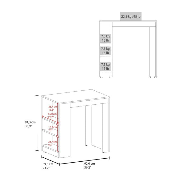English Elm Fm Furniture Harlan Oak Counter Height Island with Open Three Sided Base Shelving B128P485449