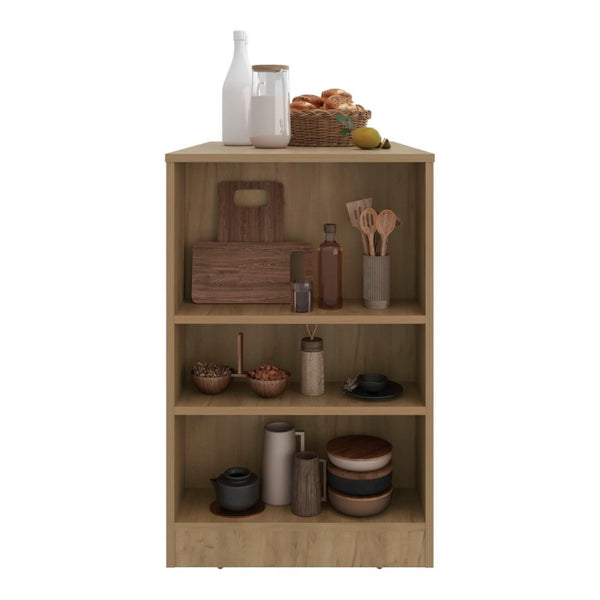 English Elm Fm Furniture Harlan Oak Counter Height Island with Open Three Sided Base Shelving B128P485449