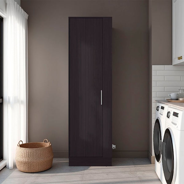 English Elm Fm Furniture Nampa Tall Single Door Wenge Storage Cabinet with Built in Broom Hangers B128P485450