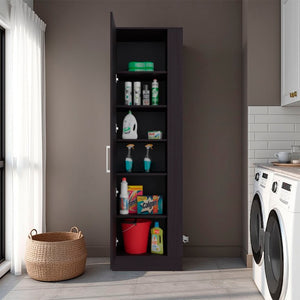 English Elm Fm Furniture Nampa Tall Single Door Wenge Storage Cabinet with Built in Broom Hangers B128P485450