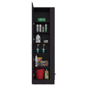 English Elm Fm Furniture Nampa Tall Single Door Wenge Storage Cabinet with Built in Broom Hangers B128P485450