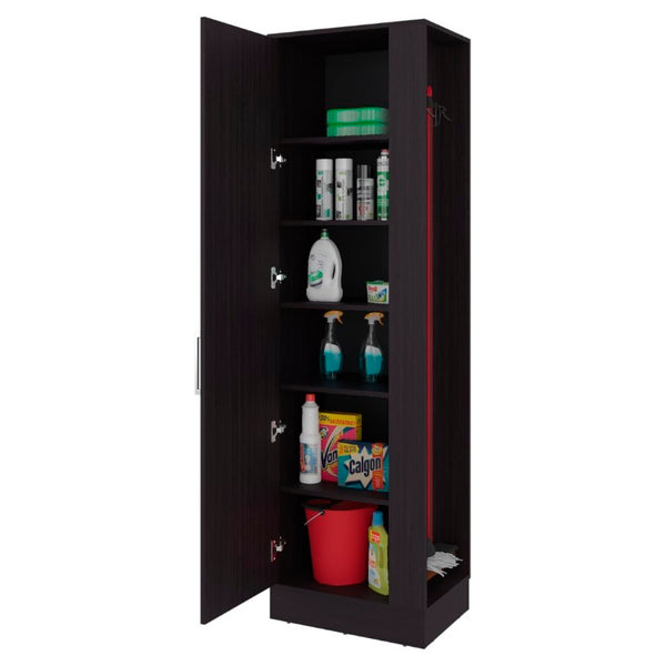 English Elm Fm Furniture Nampa Tall Single Door Wenge Storage Cabinet with Built in Broom Hangers B128P485450