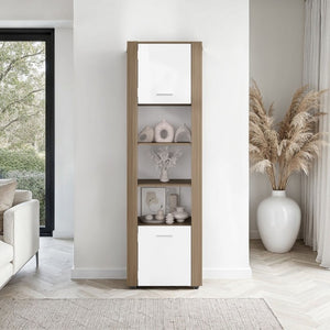 English Elm Fm Furniture Liora Tall Tower Cabinet Natural Oak White Finish for Slim Space Storage B128P485454