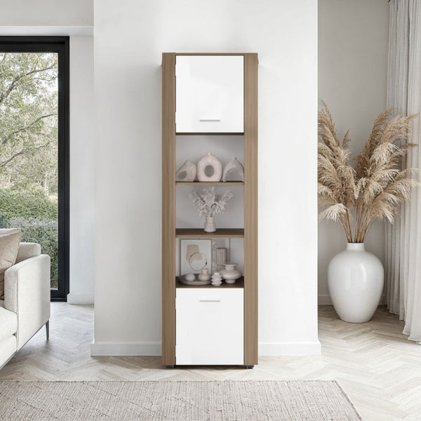 English Elm Fm Furniture Liora Tall Tower Cabinet Natural Oak White Finish for Slim Space Storage B128P485454