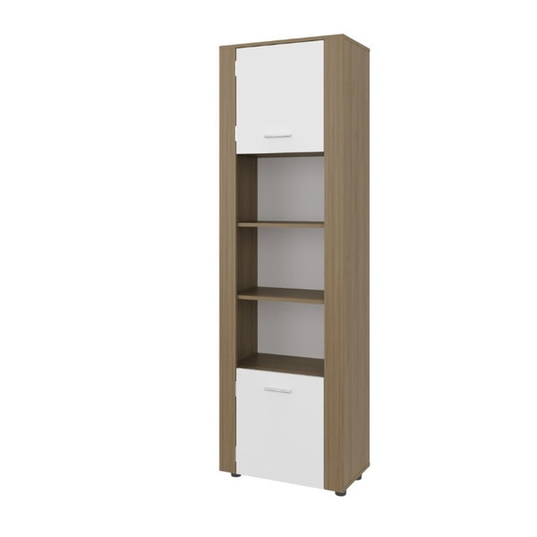 English Elm Fm Furniture Liora Tall Tower Cabinet Natural Oak White Finish for Slim Space Storage B128P485454