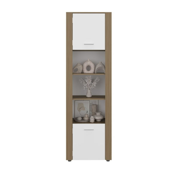 English Elm Fm Furniture Liora Tall Tower Cabinet Natural Oak White Finish for Slim Space Storage B128P485454