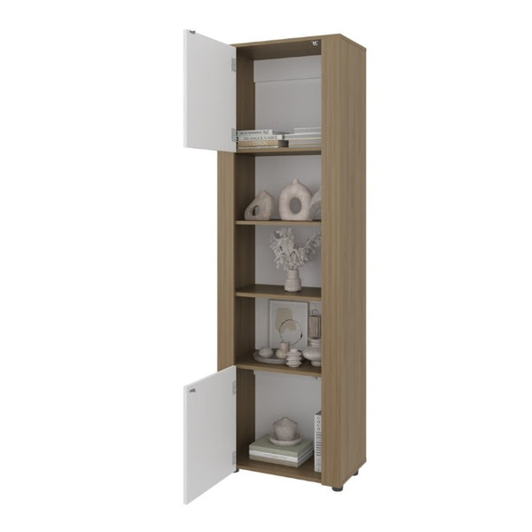 English Elm Fm Furniture Liora Tall Tower Cabinet Natural Oak White Finish for Slim Space Storage B128P485454