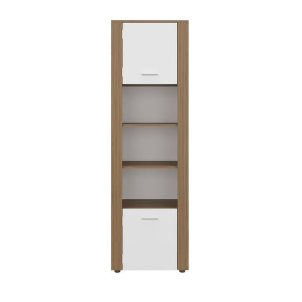 English Elm Fm Furniture Liora Tall Tower Cabinet Natural Oak White Finish for Slim Space Storage B128P485454