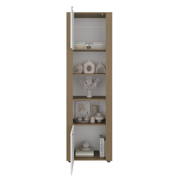 English Elm Fm Furniture Liora Tall Tower Cabinet Natural Oak White Finish for Slim Space Storage B128P485454