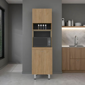 English Elm Fm Furniture Arlo Tall Oak Storage Cabinet Open Shelves Enclosed Lower Pantry Unit B128P485455