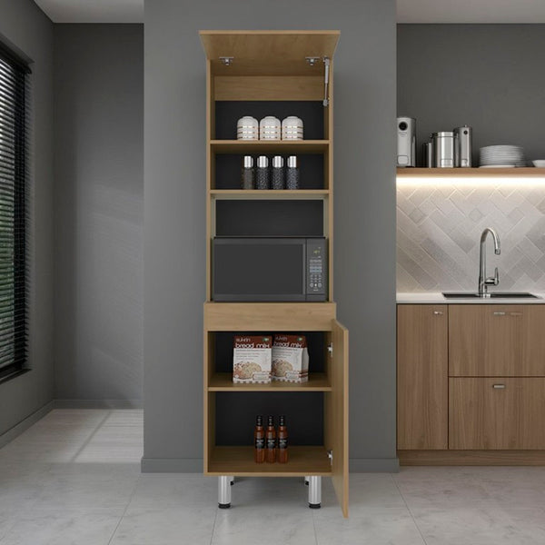 English Elm Fm Furniture Arlo Tall Oak Storage Cabinet Open Shelves Enclosed Lower Pantry Unit B128P485455