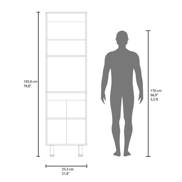 English Elm Fm Furniture Arlo Tall Oak Storage Cabinet Open Shelves Enclosed Lower Pantry Unit B128P485455