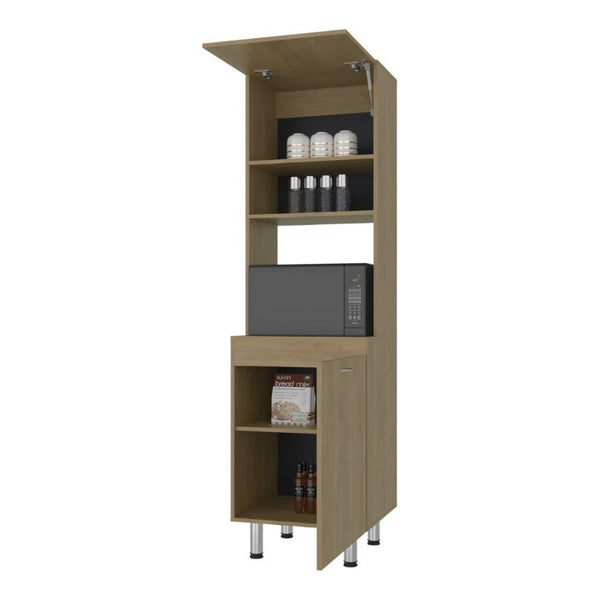 English Elm Fm Furniture Arlo Tall Oak Storage Cabinet Open Shelves Enclosed Lower Pantry Unit B128P485455