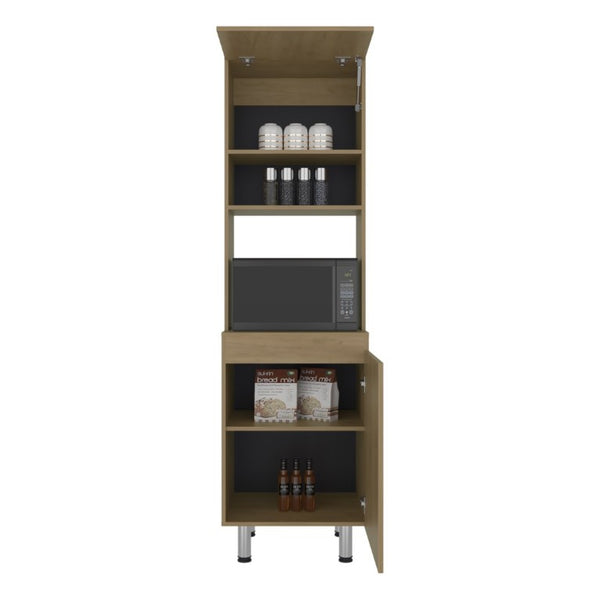 English Elm Fm Furniture Arlo Tall Oak Storage Cabinet Open Shelves Enclosed Lower Pantry Unit B128P485455