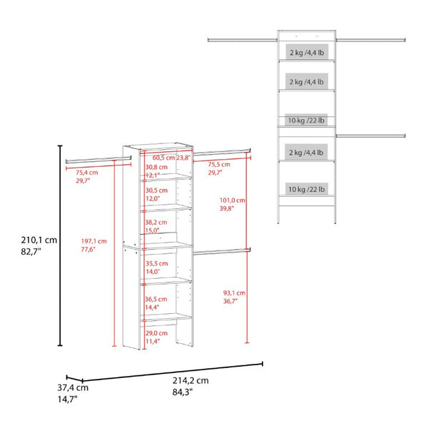 English Elm Fm Furniture Elara Freestanding Wardrobe Tower with Hanging Bars and Open Shelving B128P485456