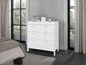 English Elm Fm Furniture Reti White Three Drawer Chest with Raised Base for Modern Bedroom Storage B128P485463