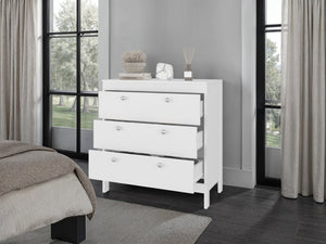 English Elm Fm Furniture Reti White Three Drawer Chest with Raised Base for Modern Bedroom Storage B128P485463