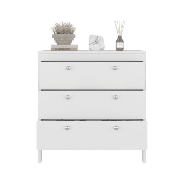 English Elm Fm Furniture Reti White Three Drawer Chest with Raised Base for Modern Bedroom Storage B128P485463