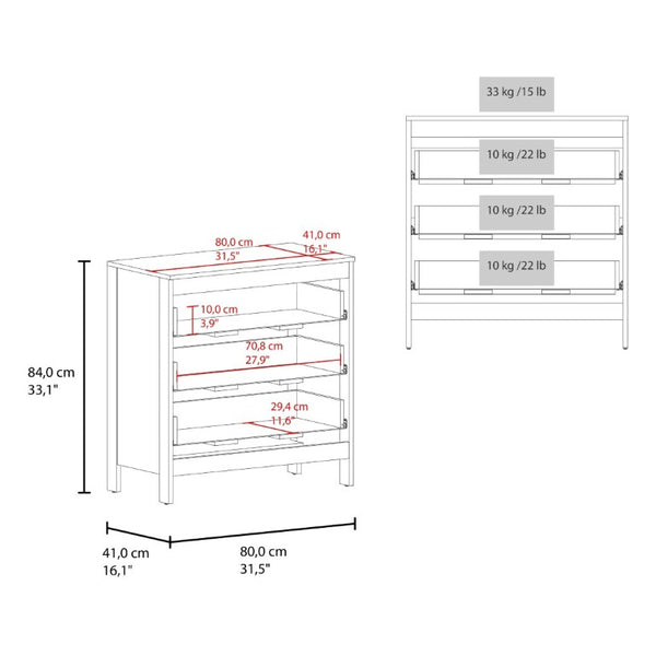 English Elm Fm Furniture Reti White Three Drawer Chest with Raised Base for Modern Bedroom Storage B128P485463