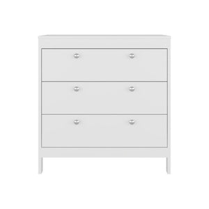 English Elm Fm Furniture Reti White Three Drawer Chest with Raised Base for Modern Bedroom Storage B128P485463